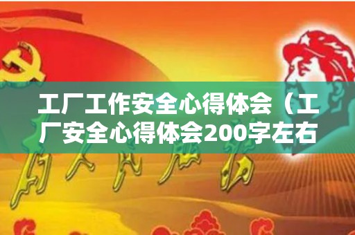 工厂工作安全心得体会（工厂安全心得体会200字左右）