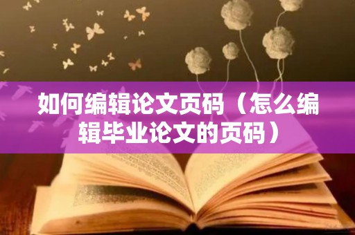 如何编辑论文页码（怎么编辑毕业论文的页码）